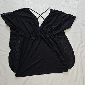 Xhilaration Black V-Neck Top with Cross Back